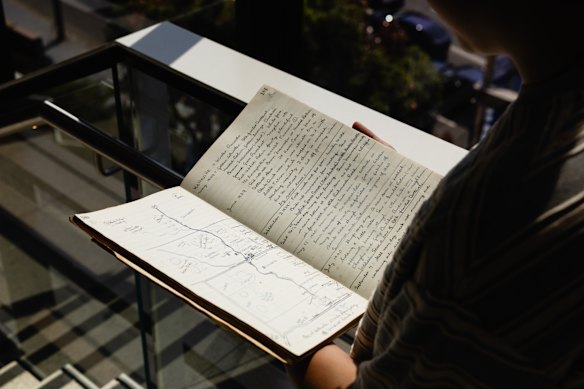 A page from one of Sharland’s 30 field diaries with a map of Kellyville, near Sydney, and a list of bird sightings.
