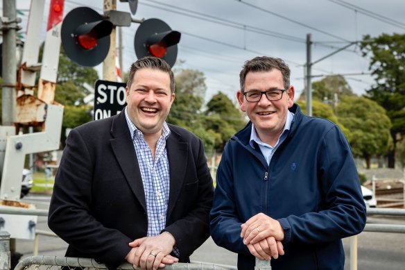 Will Fowles as a Labor MP in 2022, with then-premier Daniel Andrews.