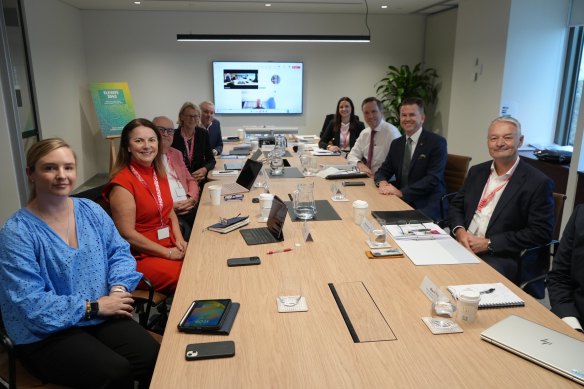 Deputy Premier Jarrod Bleijie (second from right) with State Development Deputy Director-General Leah Kelly, GIICA board members Sue Johnson, Tony Cochrane, Jill Davies, Jamie Fitzpatrick, Jess Caire and chairman Stephen Conry, and interim CEO David Hourigan this week. Board member Laurence Lancini dialled in.