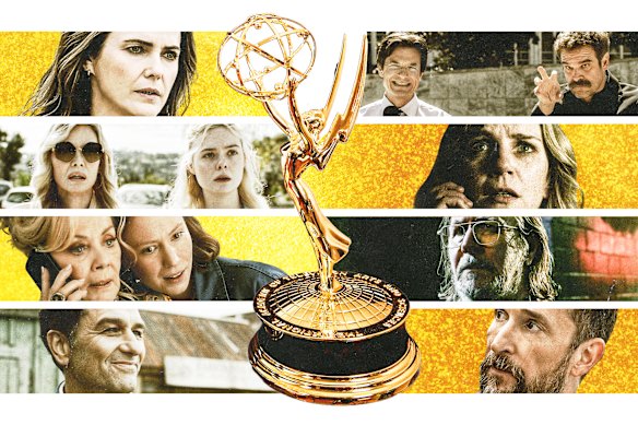 Emmys 2026: Nominees include (clockwise from top left) The Diplomat; DTF St. Louis; Pluribus; Slow Horses; The Pitt; Widow’s Bay; Hacks; and Margo’s Got Money Troubles.