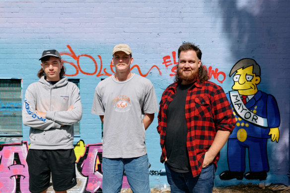 Tervo with former students at the launch of Brisbane’s third legal street art wall in Paddington.