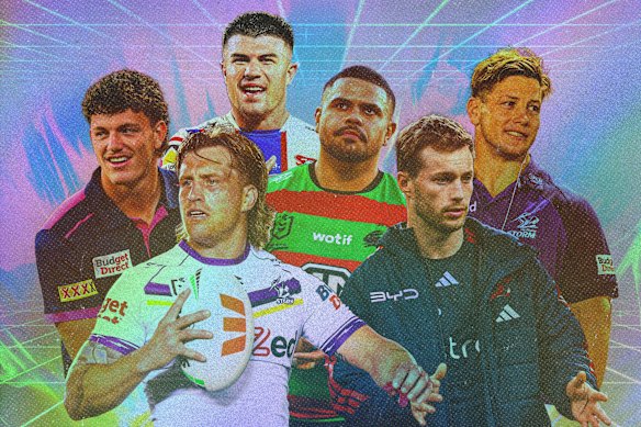 Many of Australia’s representative players will hit the open market next month, including Jack Bostock (left), Cameron Munster, Bradman Best, Latrell Mitchell, Sam Walker and Harry Grant.