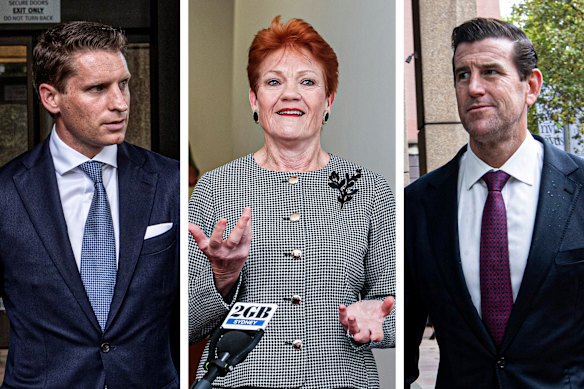Liberal Andrew Hastie, left, will have to contend with One Nation supporters backing not only Pauline Hanson but also Ben Roberts-Smith.