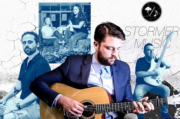 Stormer Music founder Phil Stormer (centre) and former staff of Australia’s largest music school. 
