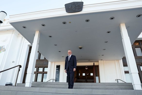 Prime Minister Anthony Albanese, pictured on the steps of Old Parliament House, announced plans to erect a statue to remember Gough Whitlam and the most controversial day in Australia’s federal parliamentary history.