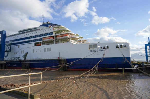 The Pride of Hull Ferry remains moored at the P&O terminal in Hull. 