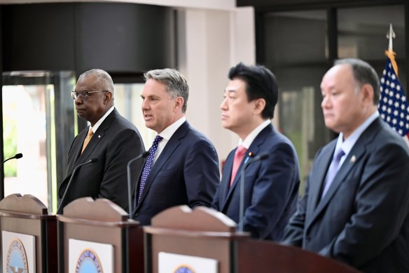 US Defence Secretary Lloyd Austin, Defence Minister Richard Marles, Japanese Defence Minister Minoru Kihara and Philippine Secretary for National Defence Gilberto Teodoro jnr vowed to boost defence co-operation.