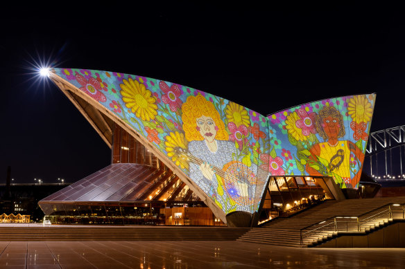 Badu Gili featuring Kaylene Whiskey, projected onto the Sydney Opera House’s eastern Bennelong sails.