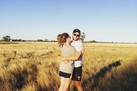 Thomas Mitchell with wife Kate McGregor on her grandparents’ farm in Collie, NSW.