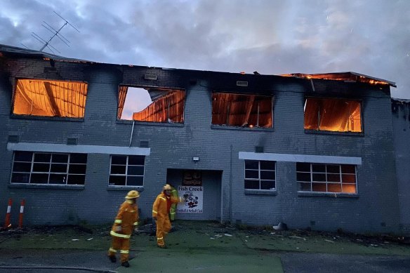 Firefighters at the blaze on Saturday morning.