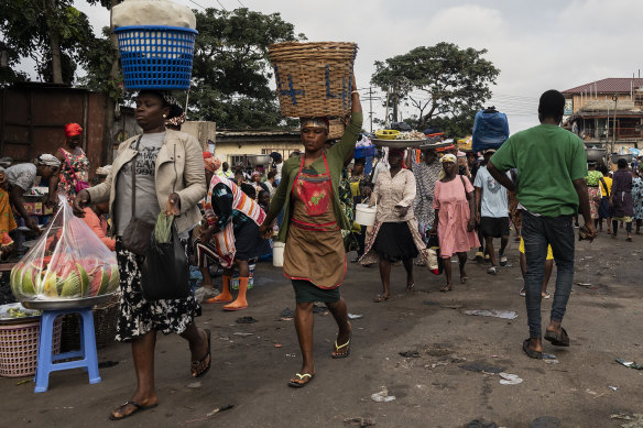 Kantamanto market in Accra, Ghana, where vendors commonly sell secondhand clothing.