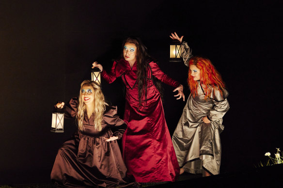 Indyana Schneider as Second Lady, Jane Ede as First Lady and Ruth Strutt as Third Lady.