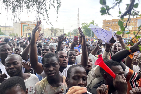 Supporters of mutinous soldiers demonstrate in Niamey, Niger.