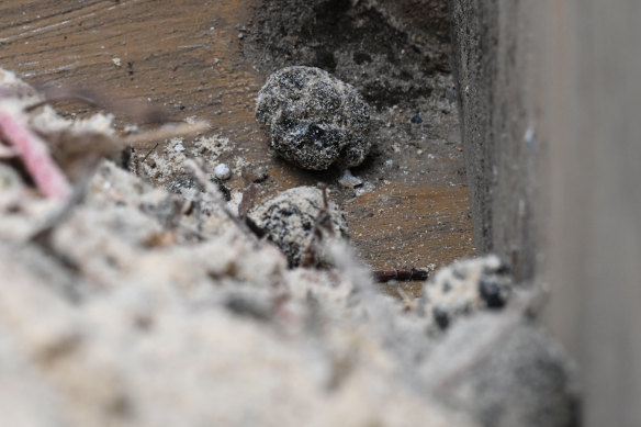 A close-up of the black balls on the back of a truck as the clean-up operation progresses.