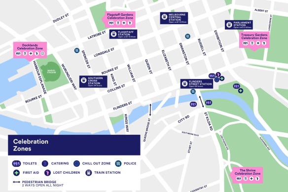 City of Melbourne’s New Year’s Eve 2024 map to easily make your way to one of the Celebration Zones