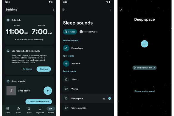 Android’s Clock app includes the option to select your own “sleep sounds” — which can be just about anything you record or add to the app — and set a timer for playback.