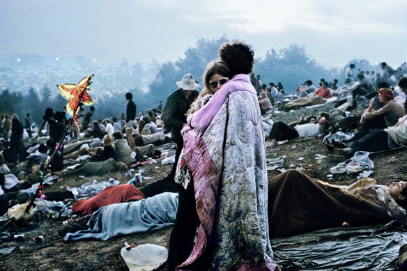 Bobbi Ercoline (then Bobbi Kelly) hugging her future husband, Nick, on the cover of the “Woodstock” soundtrack album.