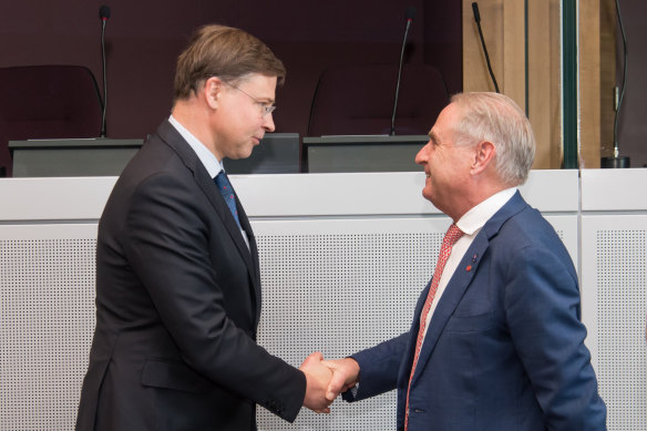 Australian Trade Minister Don Farrell in Brussels for trade talks with Valdis Dombrovskis, European Commission executive vice president.