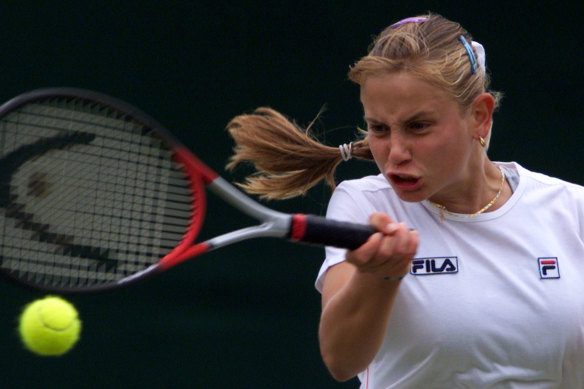Dokic on her way to beating Mary Pierce at Wimbledon in 1999.