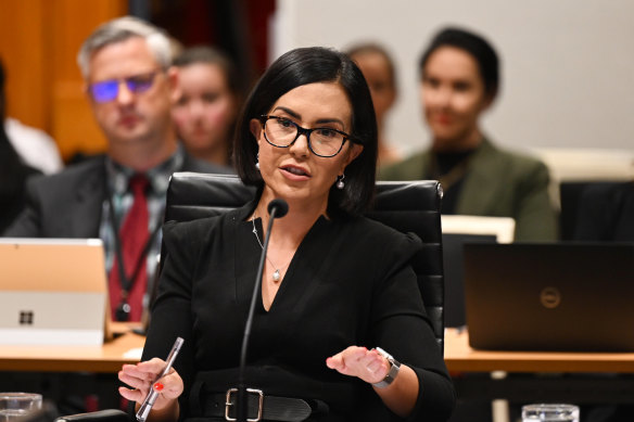 Prue Car answering questions at Senate estimates about protests at the Opera House on October 9 when she was acting NSW premier.