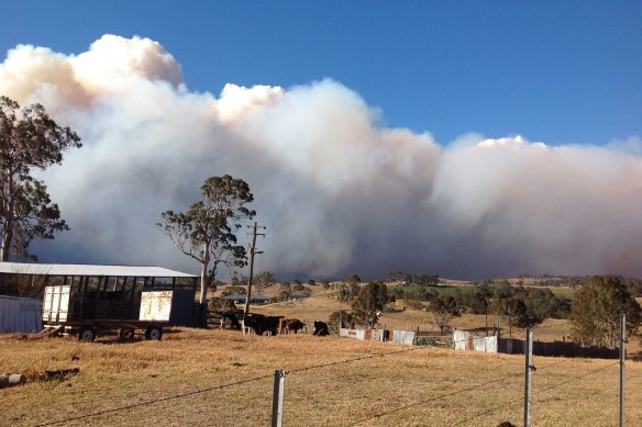 The fire burns near a dairy farm on August 15.