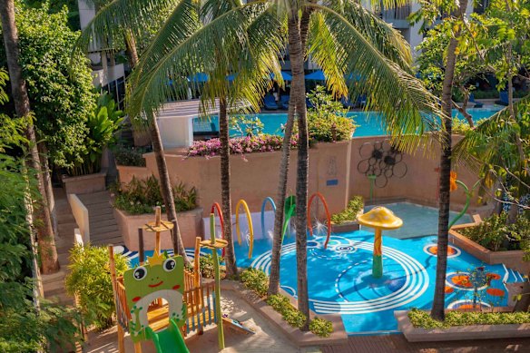 The kids’ water-play area at the resort.