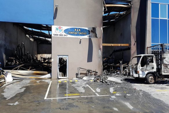 The aftermath of the fire at A&A Jumping Castles, in Hoppers Crossing, in January 2017.