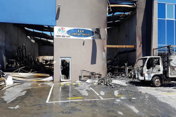 The aftermath of the fire at A&A Jumping Castles in Hoppers Crossing in January 2017.