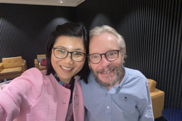 Australian economist Sean Turnell is reunited with wife Ha Vu at Melbourne Airport last week.