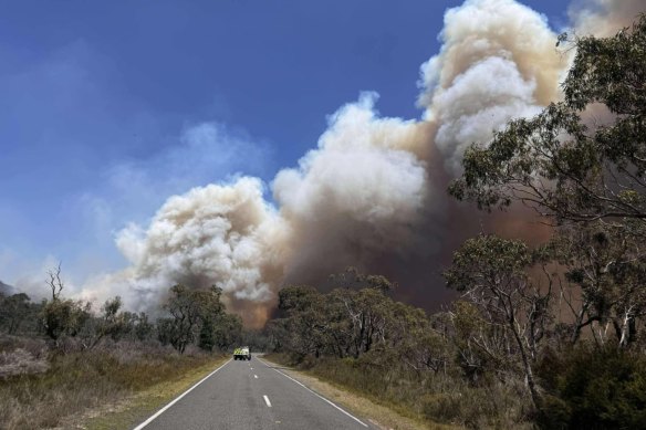 Smoke from the Grampians fire billows over the region on Saturday.