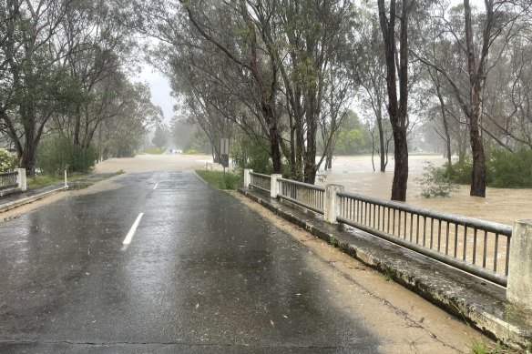 Yea CFA posted this photo on Facebook showing flooding over Racecourse Road, Yea. “The rivers and creeks in Yea are rising rapidly, it is far too dangerous to drive through floodwaters,” the post said. 