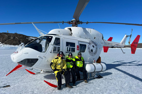 The project’s “dirt team” with their chosen method of Antarctic transport.