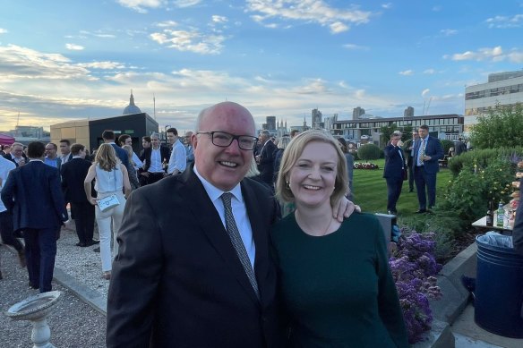 George Brandis with Liz Truss in London after she became Conservative Party leader. Just 45 days later, she announced her resignation.