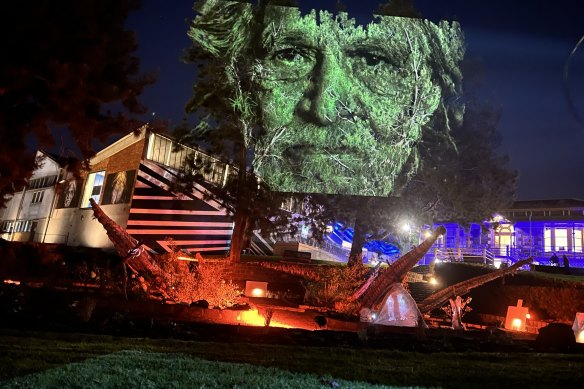 A projection of Uncle Larry Walsh as part of The Dreaming Project.
