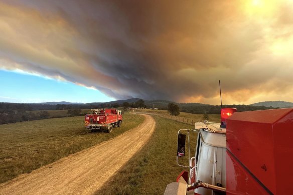 A fire burns near Briagolong on Sunday.