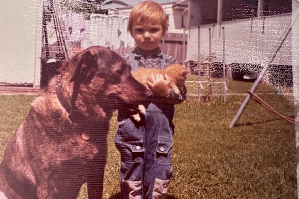 A young Bowen with his pets in the backyard of the family home in Smithfield, in Sydney’s west: “I was always just a nerd,” he says.