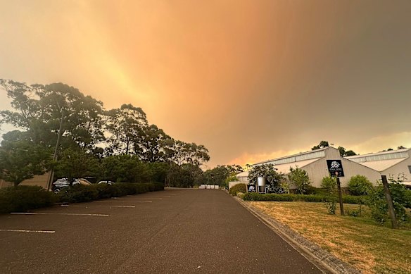 Fumaça do incêndio florestal em Otways em 12 de janeiro.