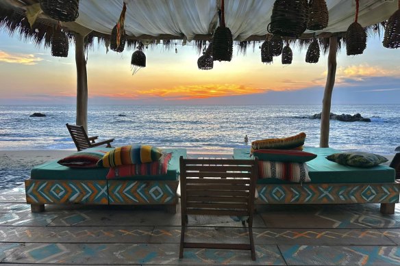 Sunset-watching goals … day beds at Playa Escondida.