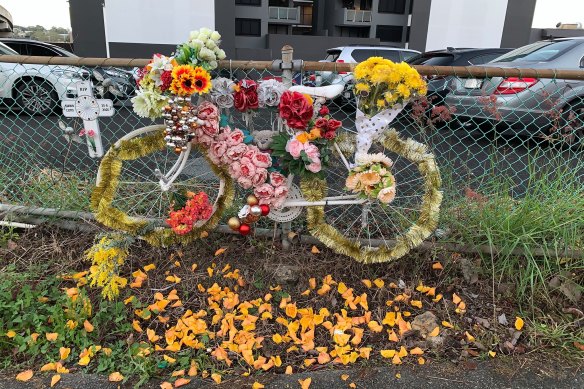 A memorial for cyclist Carolyn Lister near the hospital.