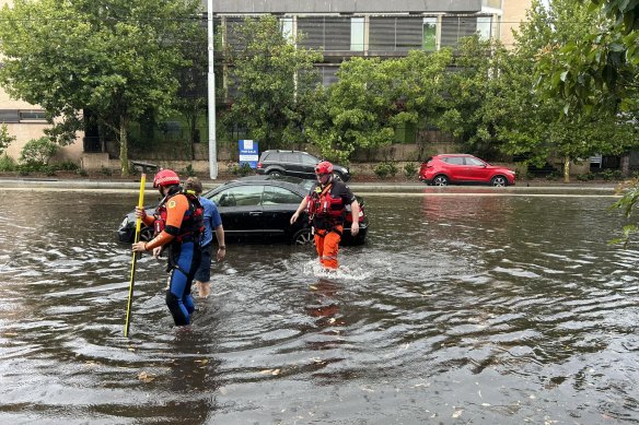 Most of the flood rescues in Sydney involved people stuck in their cars due to rapidly rising water levels.