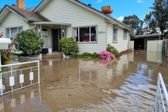 John Guegan’s home in Duffy Street, Maribyrnong, during last year’s flood.