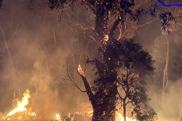 The Dereel bushfire burning last month. 