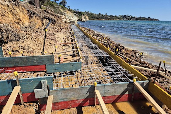 Construction on the Frankston South beach on March 1.
