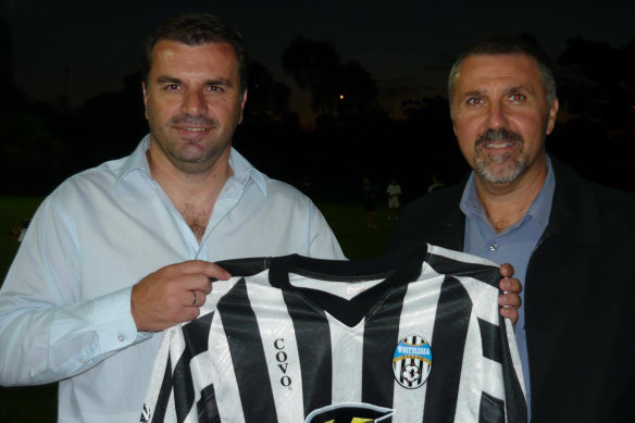 Ange Postecoglou with Joe Sala, the football operations manager of the then-Whittlesea Zebras, in 2009.