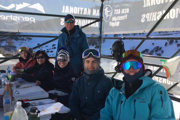 Paul Livissianos (in foreground) with other panel judges at a ski event. 