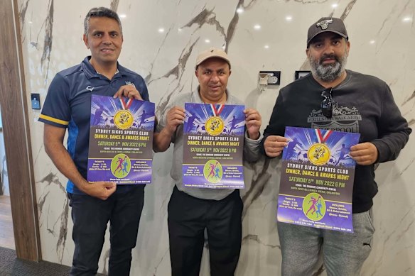 Bhart Bhushan (centre), the man at the top of the Bathla construction empire, which sponsored the Sydney Sikhs Sports Club. 