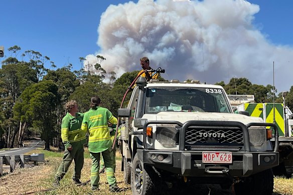 Firefighters prepare to battle the Carlisle River wildfire.
