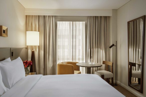 Newly refurbished luxury king Club Sofitel room.