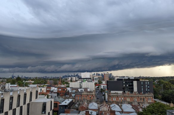 The storm approaches Melbourne from the east on Friday afternoon.