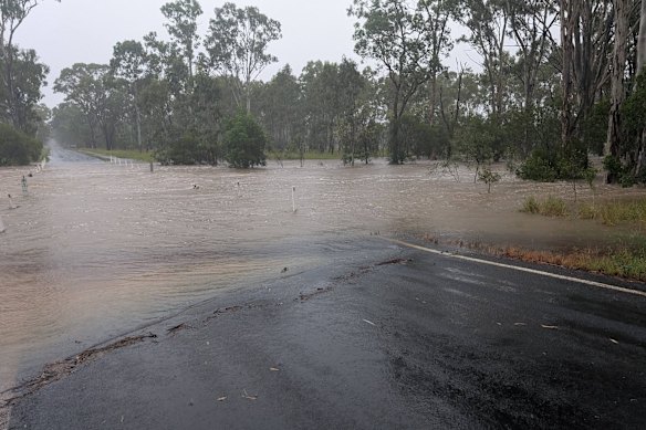 Wattle Camp Road, Wattle Camp in the South Burnett has flooded.